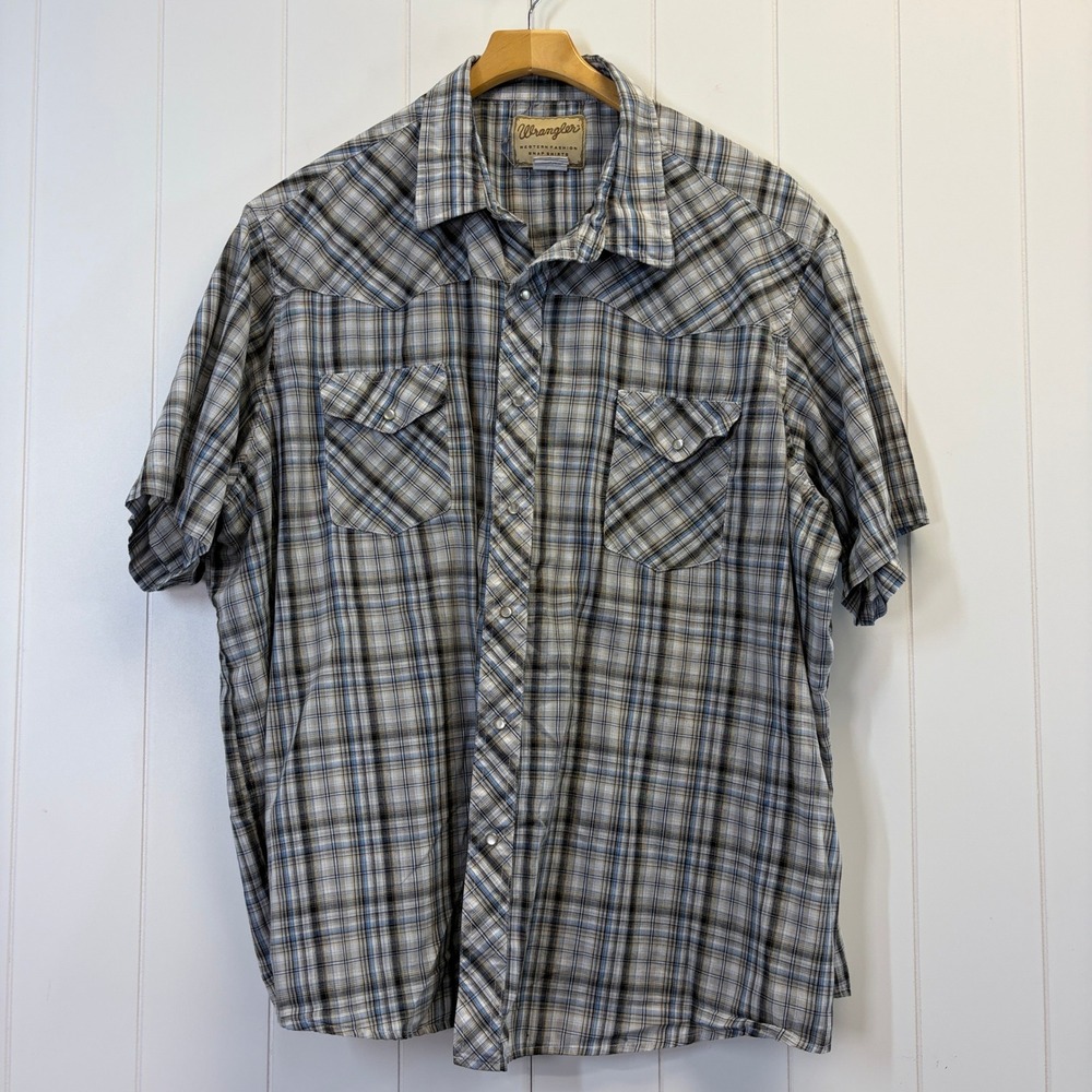 Vintage Wrangler Western Snap Plaid Short Sleeve Shirt Men Size 3XL Cowboy Rodeo